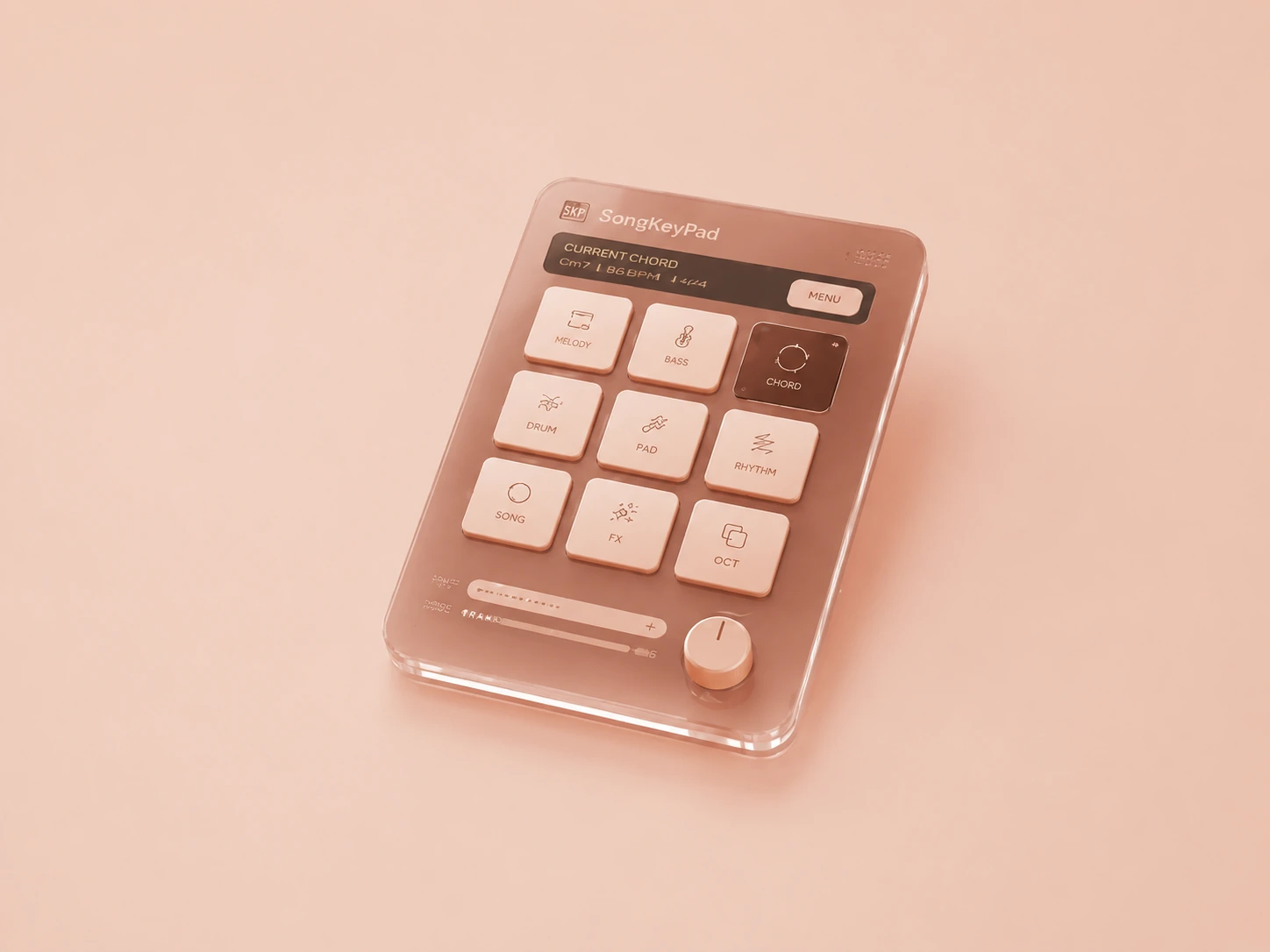 Earthy terracotta rendition of the SongKeyPad macro-keyboard interface
